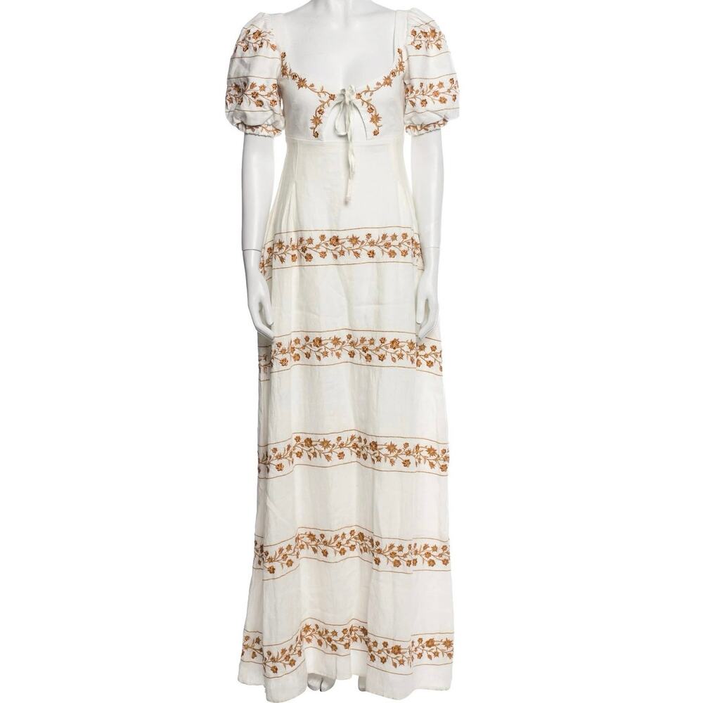 Agua by Agua Bendita Small Linen Maxi Dress Embroidered NWT- See Notes - Picture 2 of 16